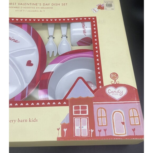 Pottery Barn Kids VALENTINES DAY Melamine 5 Piece Dish Set NEW - Picture 3 of 4